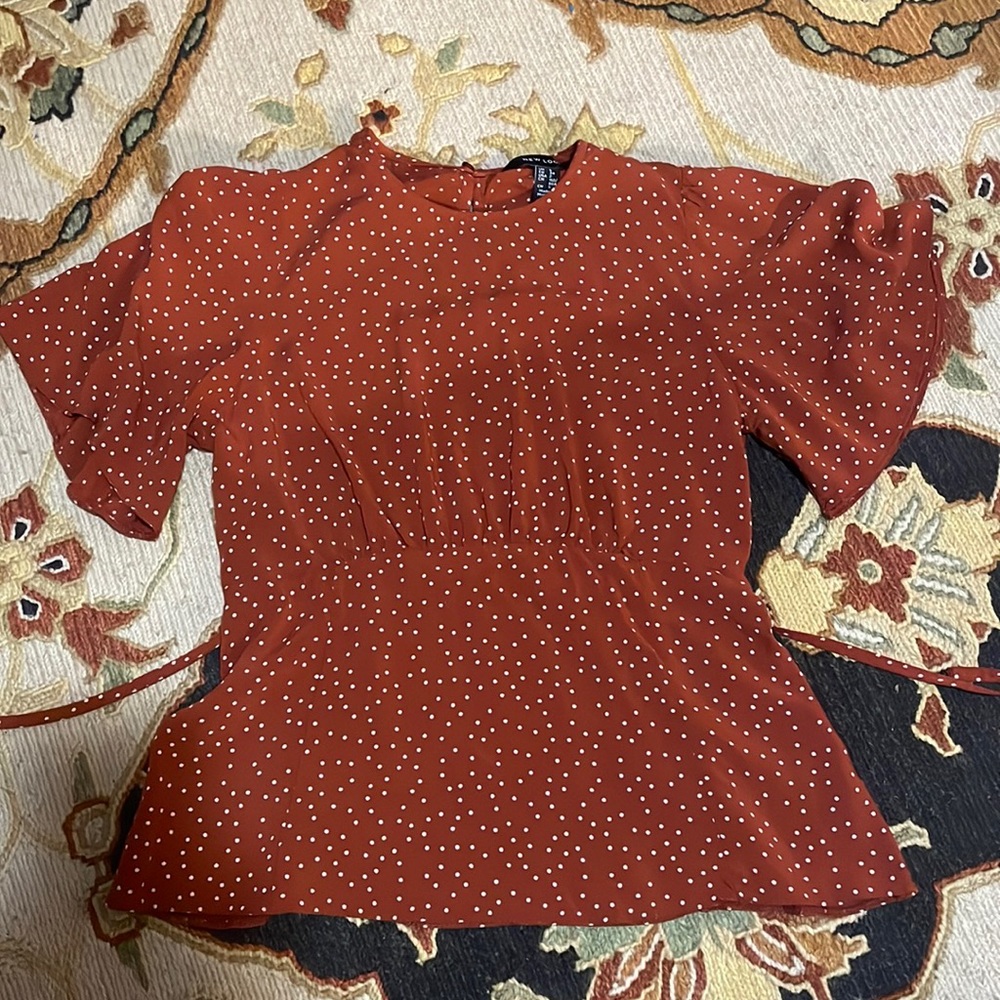 New Look Rust Polka Dot Top
